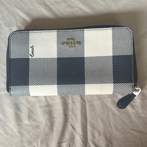 Coach Navy and White Checkered Zip Wallet